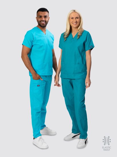 Cherokee Unisex Scrub Set Bundle | 5x V-Neck Top & 3x Elastic Waist Trousers
